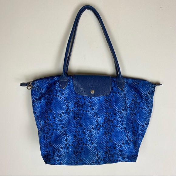 Longchamp Handbags - Longchamp Le Pliage Python-Print Tote Bag Indigo